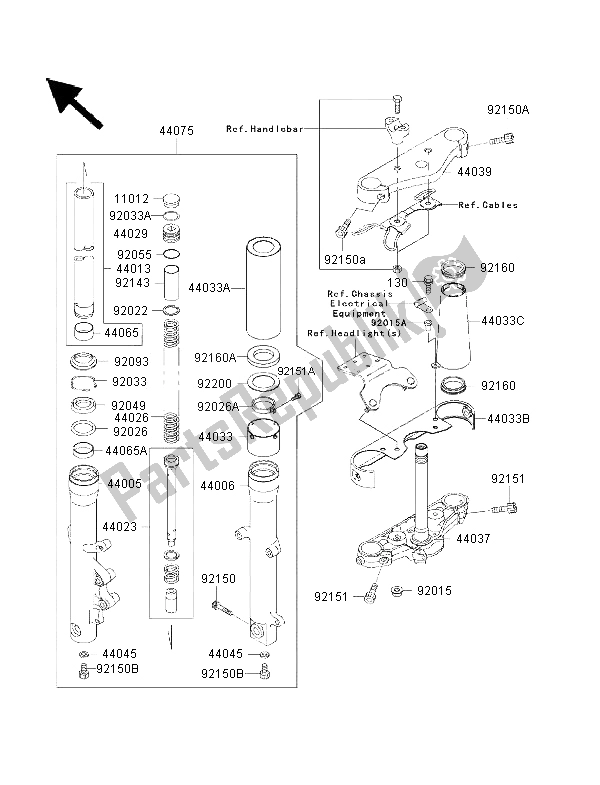 All parts for the Front Fork of the Kawasaki VN 1500 Drifter 2002