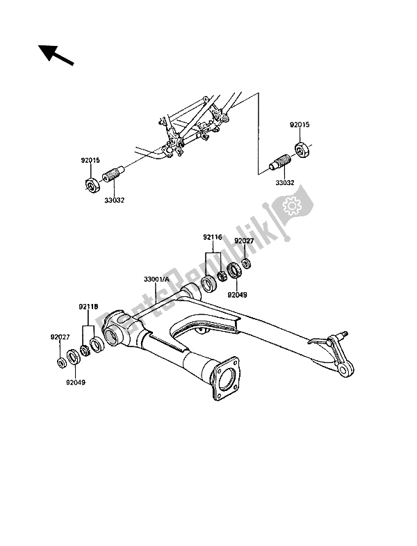 All parts for the Swingarm of the Kawasaki GT 550 1987