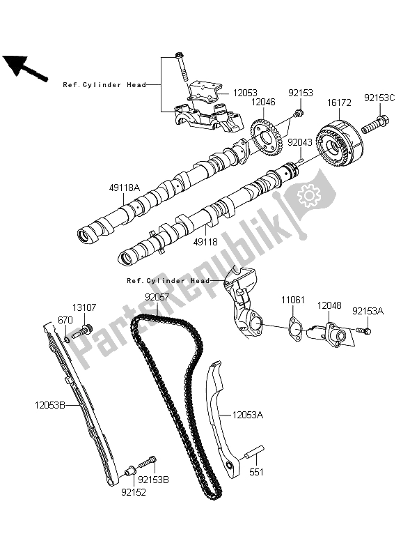 Tutte le parti per il Albero A Camme E Tenditore del Kawasaki 1400 GTR 2009