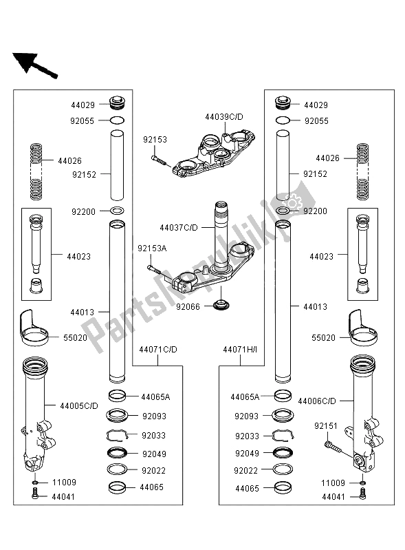 Alle onderdelen voor de Voorvork van de Kawasaki ER 6N 650 2006