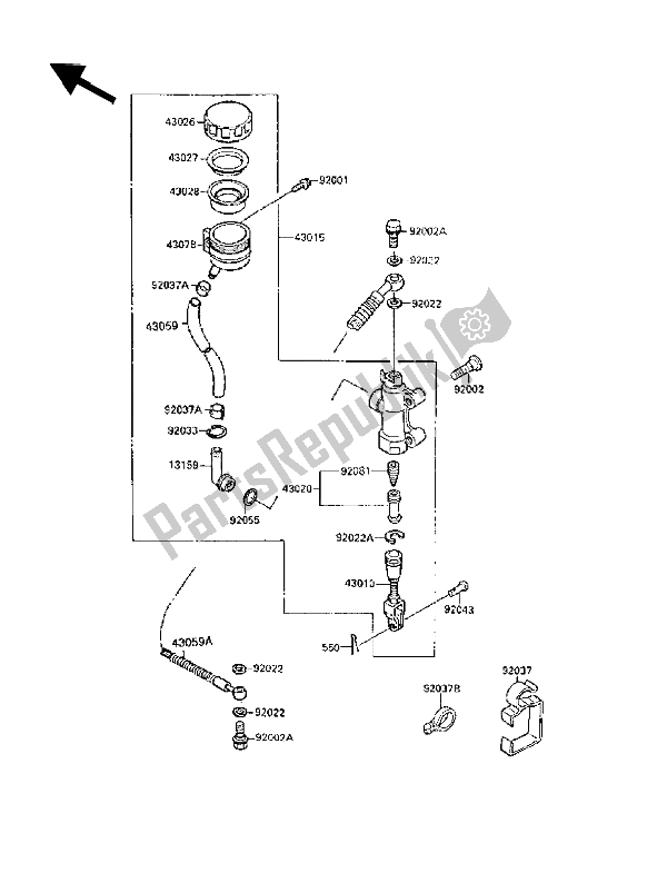 Tutte le parti per il Pompa Freno Posteriore del Kawasaki GPX 250R 1989