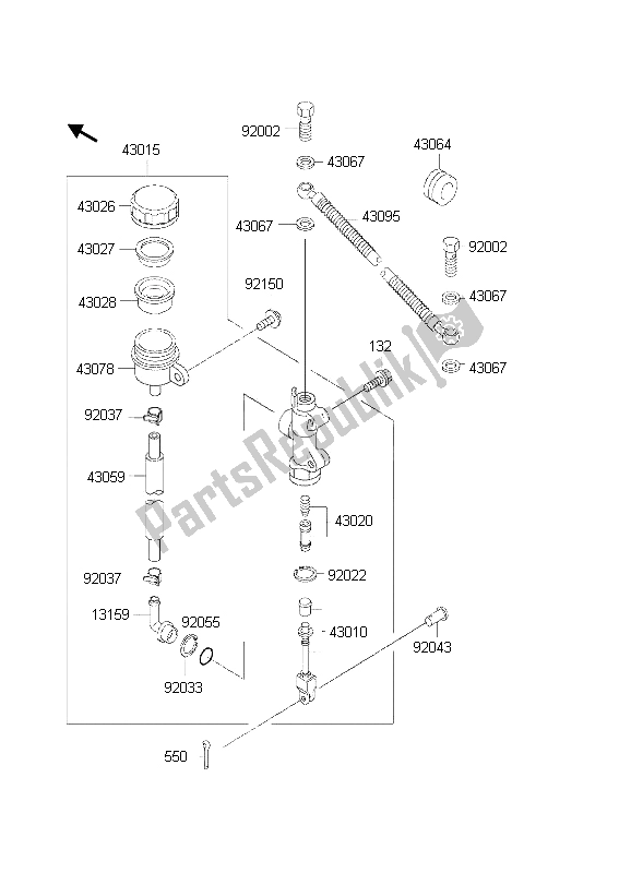 All parts for the Rear Master Cylinder of the Kawasaki KMX 125 2002