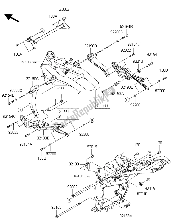 Todas as partes de Montagem Do Motor do Kawasaki Z 800 2015