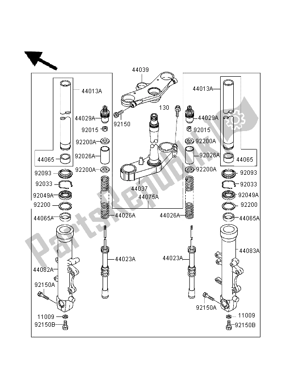 All parts for the Front Fork ( Jkazx900cca032425) of the Kawasaki Ninja ZX 9R 900 1999