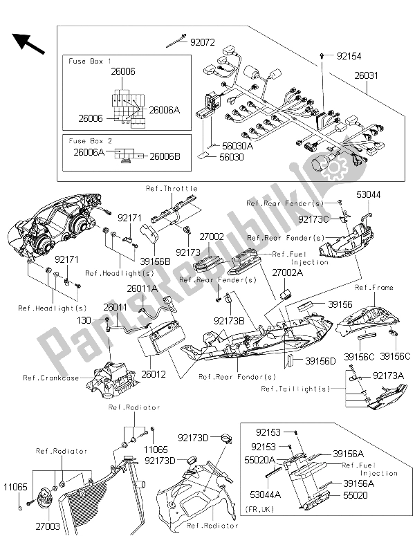 Toutes les pièces pour le Châssis équipement électrique du Kawasaki Ninja ZX 6R 600 2015