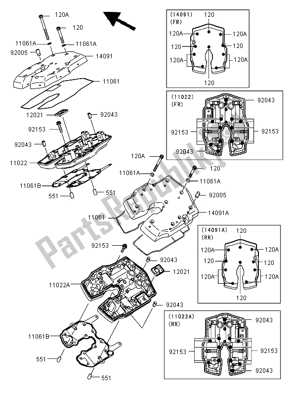 Alle onderdelen voor de Kleppendeksel van de Kawasaki VN 2000 2006