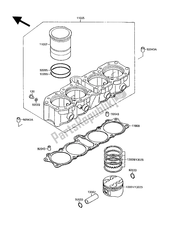 All parts for the Cylinder & Piston(s) of the Kawasaki GPX 750R 1987