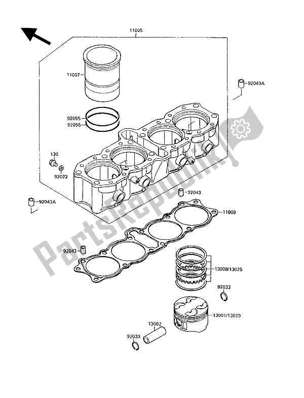 All parts for the Cylinder & Piston(s) of the Kawasaki GPX 750R 1987