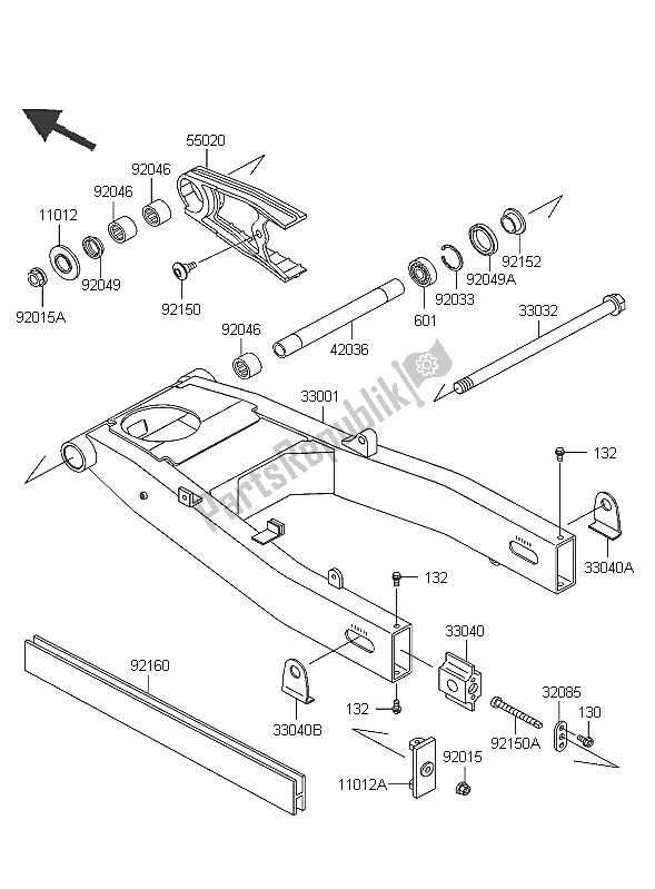 All parts for the Swingarm of the Kawasaki ZZR 600 2005