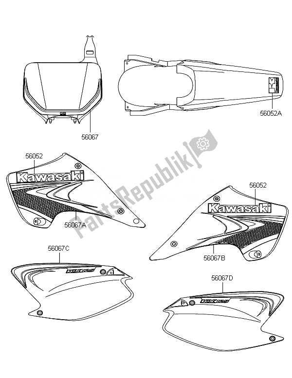 Alle onderdelen voor de Stickers van de Kawasaki KX 125 2007