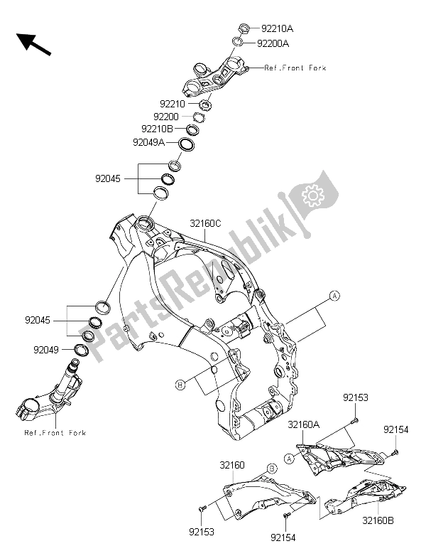 All parts for the Frame of the Kawasaki Ninja ZX 10R 1000 2015