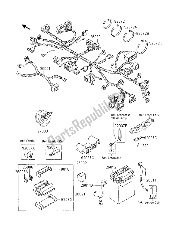 Tutte le parti per il Equipaggiamento Elettrico Del Telaio del Kawasaki GPX 600R 1995