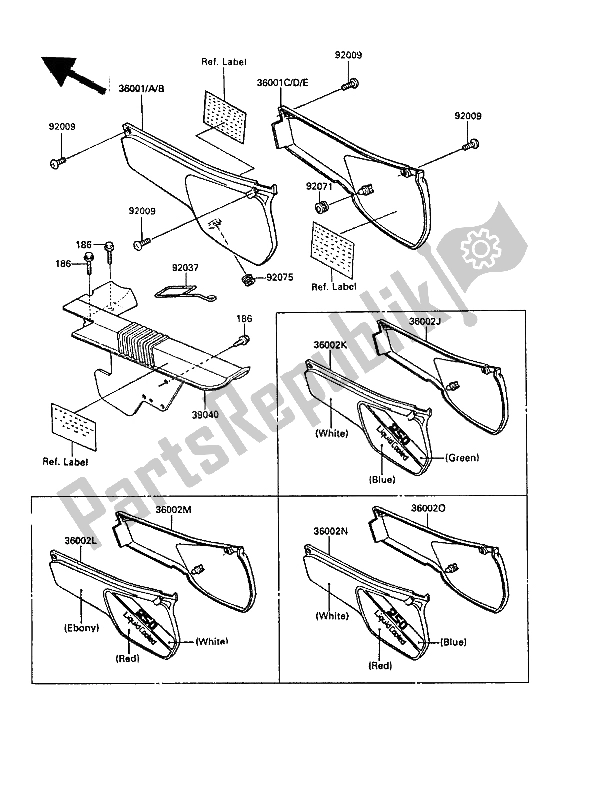 Tutte le parti per il Coperture Laterali E Copertura A Catena del Kawasaki KLR 250 1988