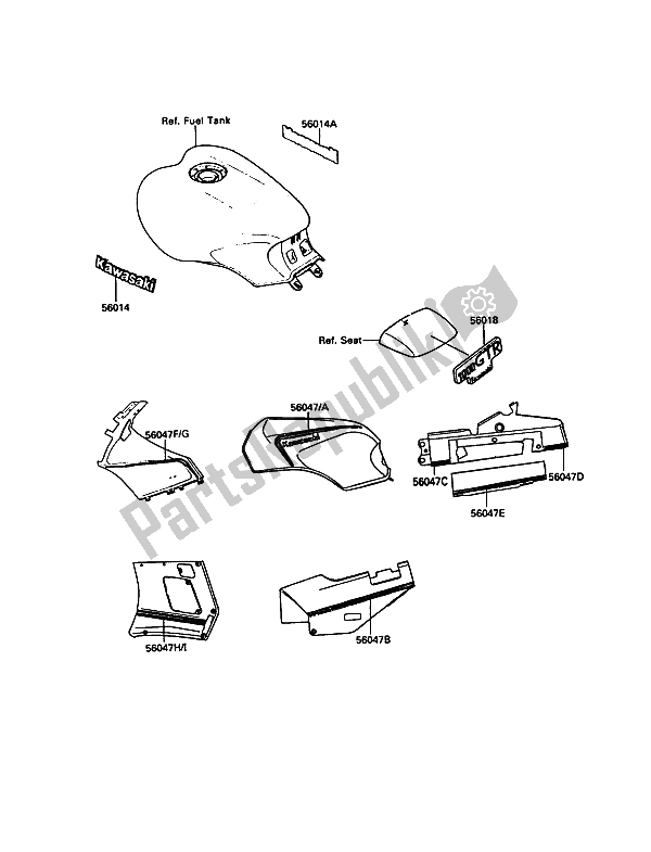 Todas las partes para Calcomanías de Kawasaki 1000 GTR 1991