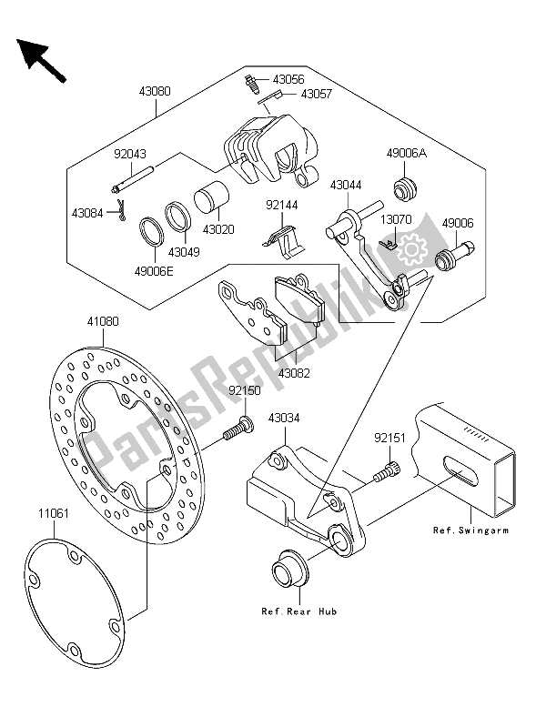 All parts for the Rear Brake of the Kawasaki Z 750 2006