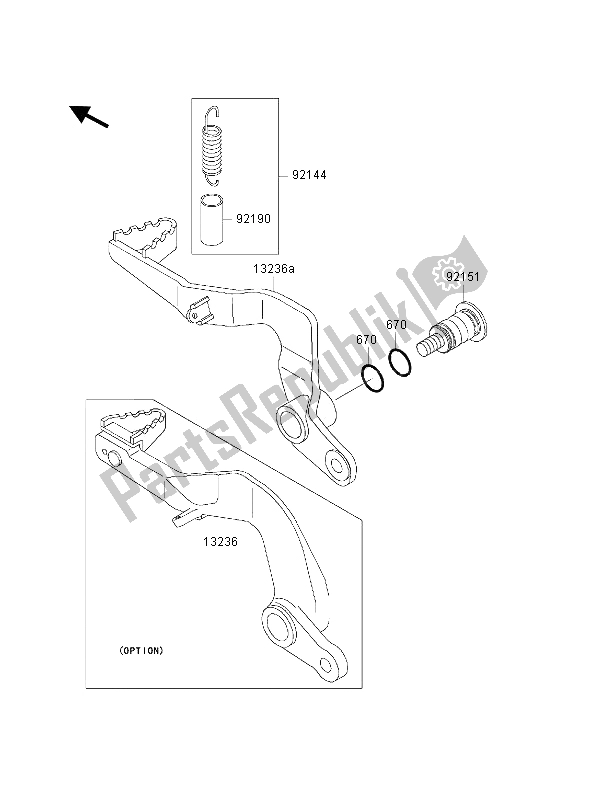 All parts for the Brake Pedal of the Kawasaki KX 65 2000