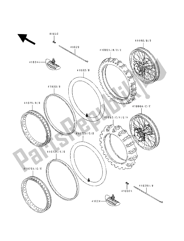 All parts for the Tire of the Kawasaki KX 500 1991