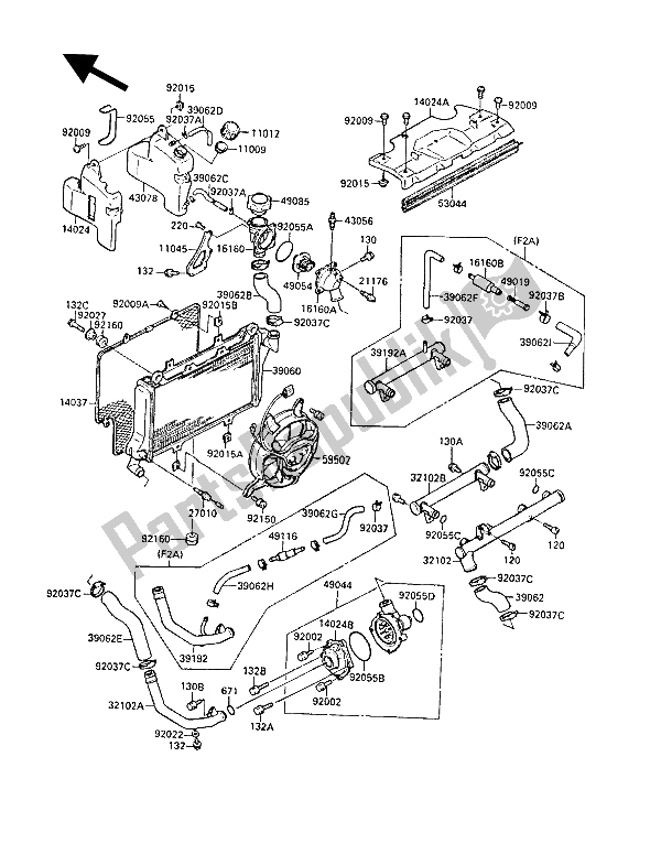 Tutte le parti per il Termosifone del Kawasaki GPX 750R 1988