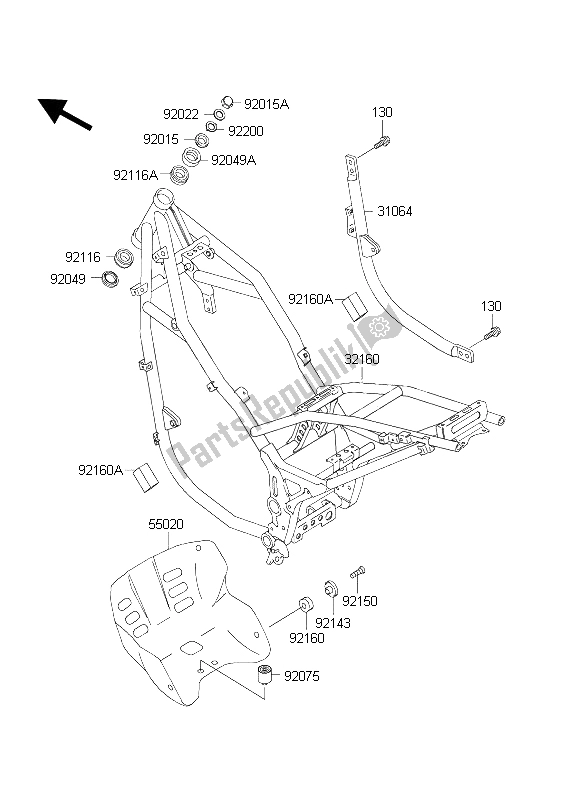 All parts for the Frame of the Kawasaki KLE 500 2003