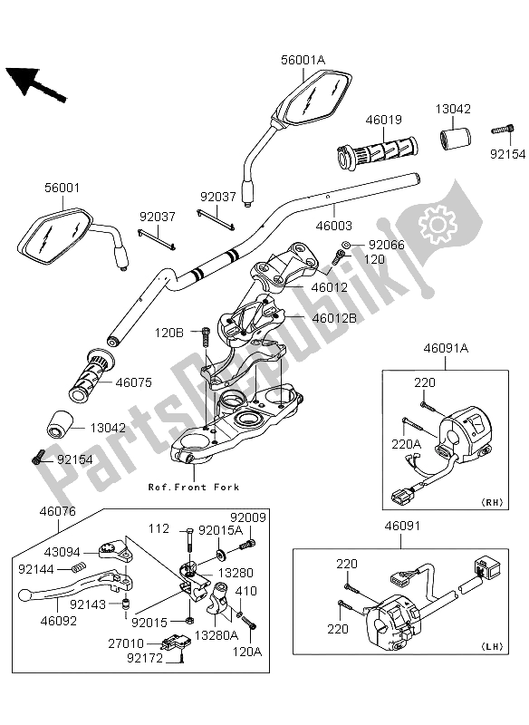 All parts for the Handlebar of the Kawasaki Versys ABS 650 2012