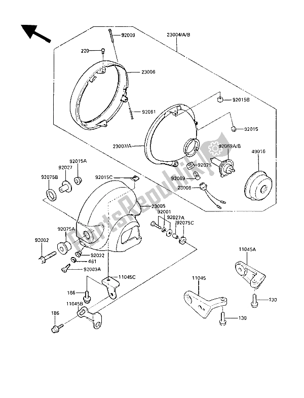 All parts for the Headlight(s) of the Kawasaki ZL 1000 1987