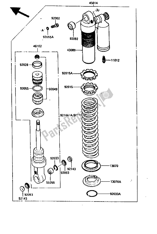 All parts for the Shock Absorber of the Kawasaki KX 250 1987