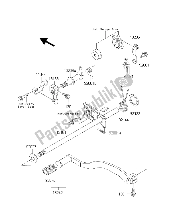 Toutes les pièces pour le Mécanisme De Changement De Vitesse du Kawasaki KLF 300 2001