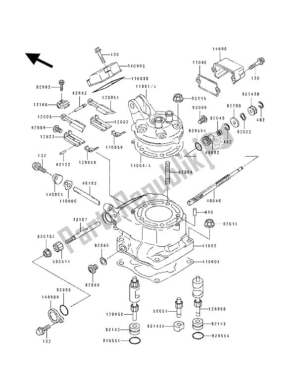 All parts for the Cylinder Head & Cylinder of the Kawasaki KX 125 1993