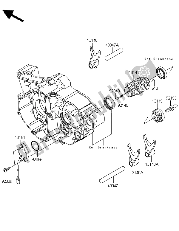 All parts for the Gear Change Drum & Shift Fork of the Kawasaki KX 250F 2012