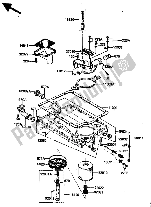 All parts for the Oil Pan & Oil Filter of the Kawasaki ZN 1300 1985