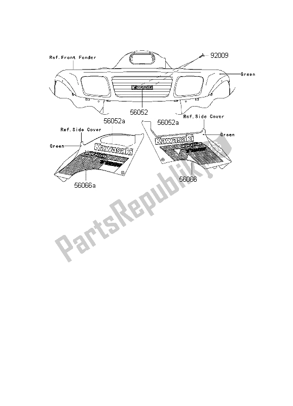 All parts for the Decals (green) of the Kawasaki KVF 650 4X4 2003