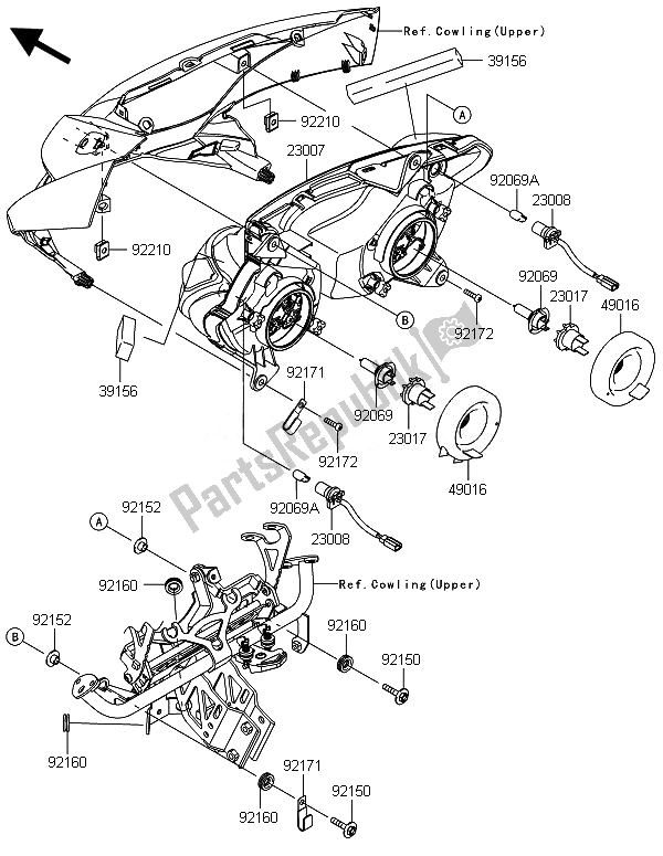 All parts for the Headlight(s) of the Kawasaki ZX 1000 SX ABS 2014