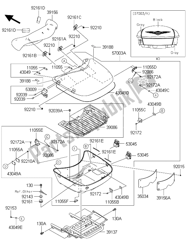 All parts for the Saddlebags (trunk) of the Kawasaki Vulcan 1700 Voyager ABS 2015