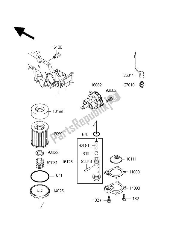 All parts for the Oil Pump of the Kawasaki EL 252 1999