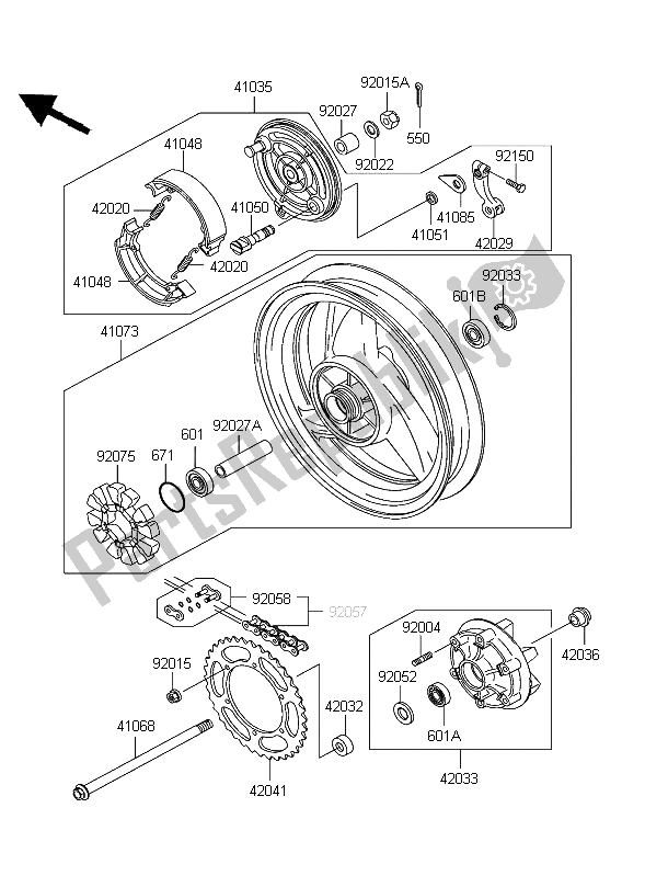 Toutes les pièces pour le Moyeu Arrière du Kawasaki ER 5 500 2004