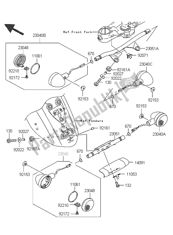 All parts for the Turn Signals of the Kawasaki VN 2000 2005