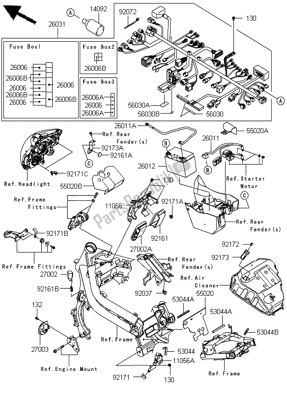 Alle onderdelen voor de Chassis Elektrische Apparatuur van de Kawasaki ER 6N ABS 650 2012