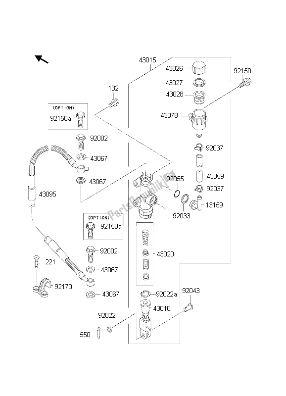 All parts for the Rear Master Cylinder of the Kawasaki KX 125 2002