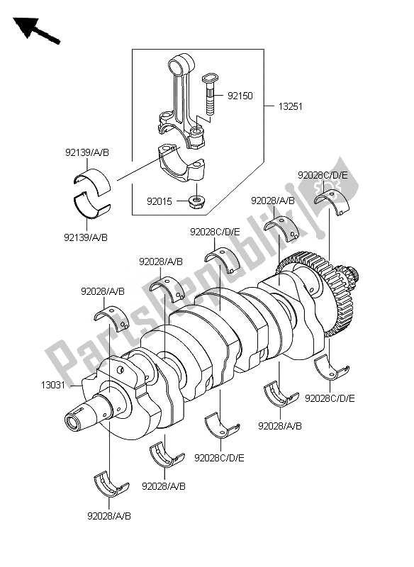 All parts for the Crankshaft of the Kawasaki Z 1000 2007