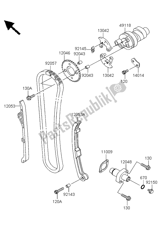 All parts for the Camshaft & Tensioner of the Kawasaki KVF 360 2004