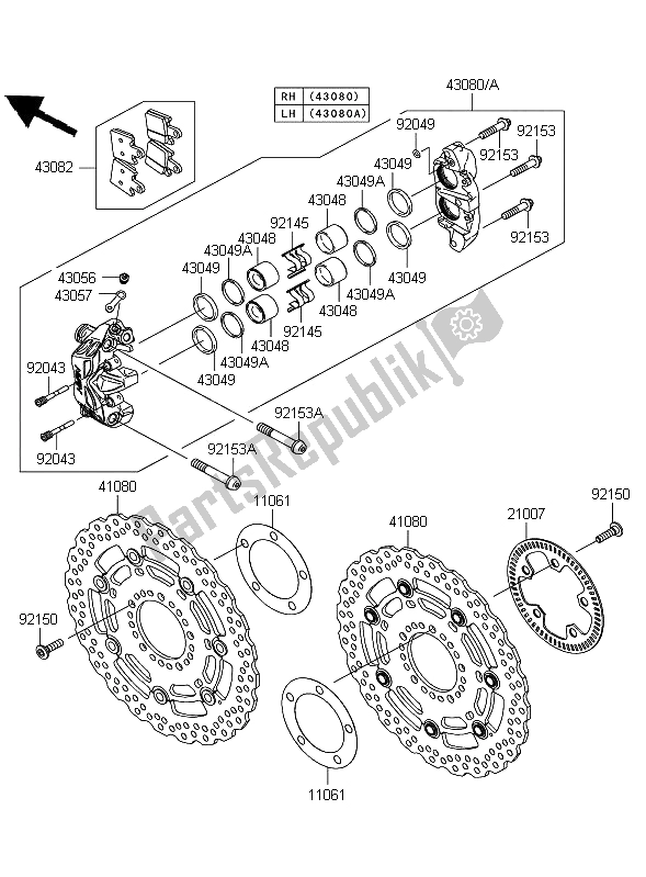 Tutte le parti per il Freno Anteriore del Kawasaki ZZR 1400 ABS 2011