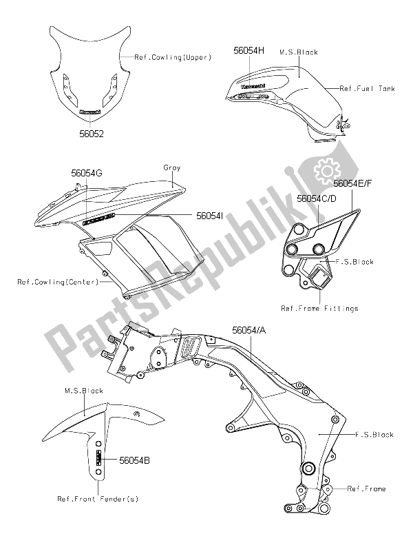 All parts for the Decals (m. C. Gray) of the Kawasaki Z 1000 SX ABS 2015