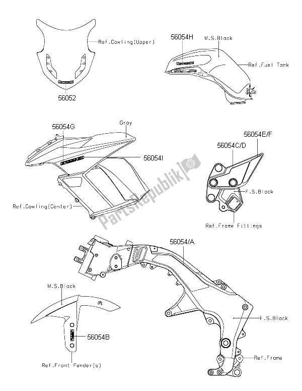 Toutes les pièces pour le Décalcomanies (m. C. Gris) du Kawasaki Z 1000 SX ABS 2015