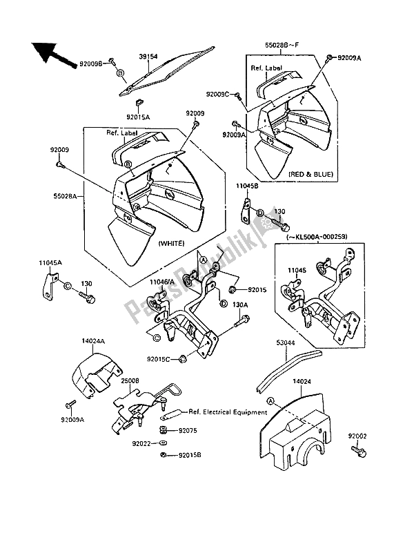 All parts for the Cowling of the Kawasaki KLR 500 1987