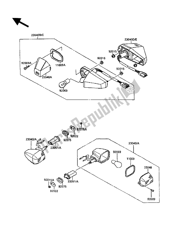 Tutte le parti per il Segnale Di Svolta del Kawasaki KR 1 250 1990