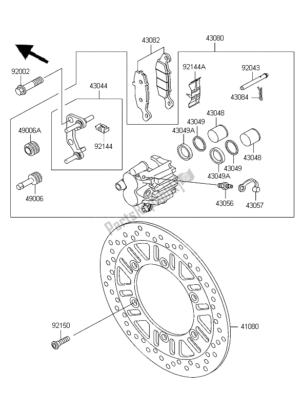 All parts for the Front Brake of the Kawasaki ER 5 500 2004