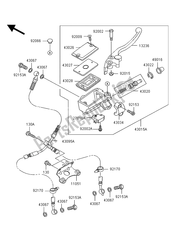 All parts for the Front Master Cylinder of the Kawasaki Ninja ZX 12R 1200 2002