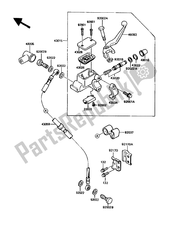 Toutes les pièces pour le Maître-cylindre Avant du Kawasaki KMX 125 1990