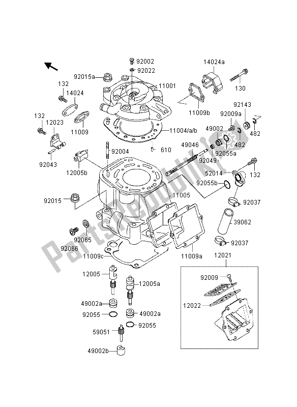 All parts for the Cylinder Head & Cylinder of the Kawasaki KX 500 1997