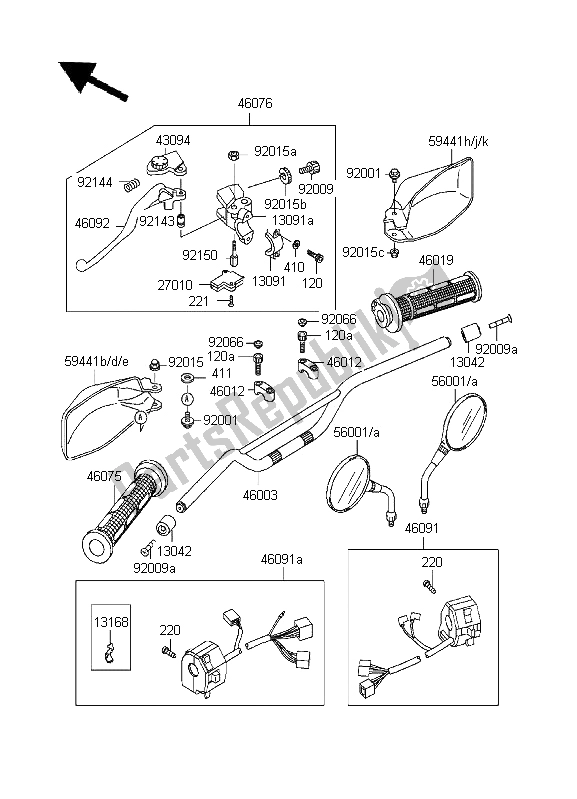 Tutte le parti per il Manubrio del Kawasaki KLE 500 1996